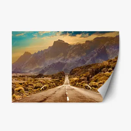 Sticker repositionnable route vers les montagnes de Tenerife au coucher de soleil – Wallnifity®