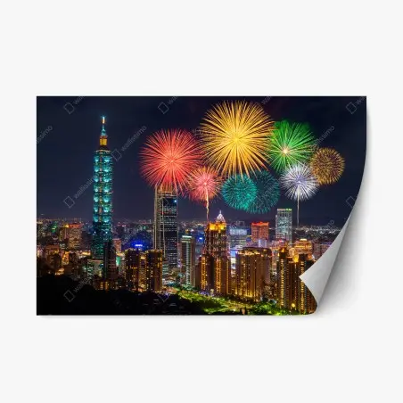 Sticker repositionnable spectacle nocturne de feux d'artifice à Taipei – Wallnifity®
