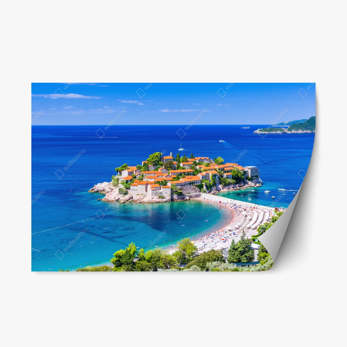 Sticker repositionnable vue panoramique de Sveti Stefan, Monténégro – Wallnifity®