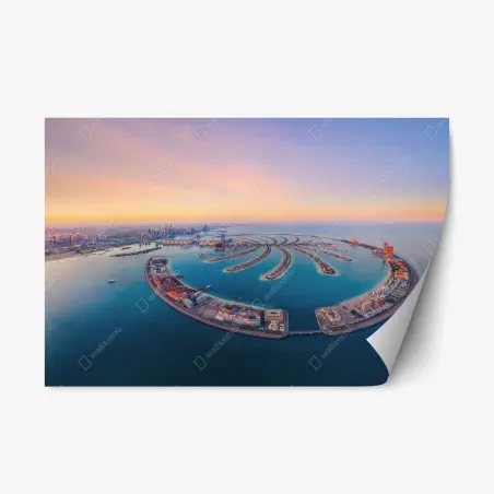 Sticker repositionnable coucher de soleil sur Palm Jumeirah, ligne d'horizon de Dubaï – Wallnifity®
