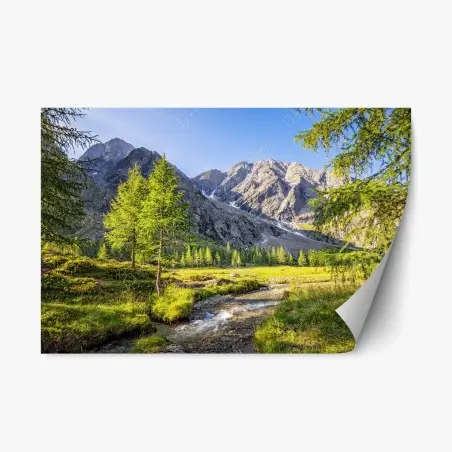 Sticker repositionnable oasis alpine entre ruisseau et sommets – Wallnifity®