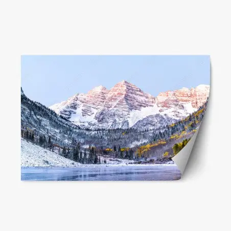 Sticker repositionnable paysage de montagne aux cimes rosées – Wallnifity®