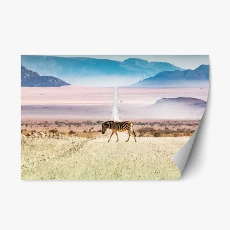 Sticker repositionnable zèbre solitaire sur la route du désert – Wallnifity®