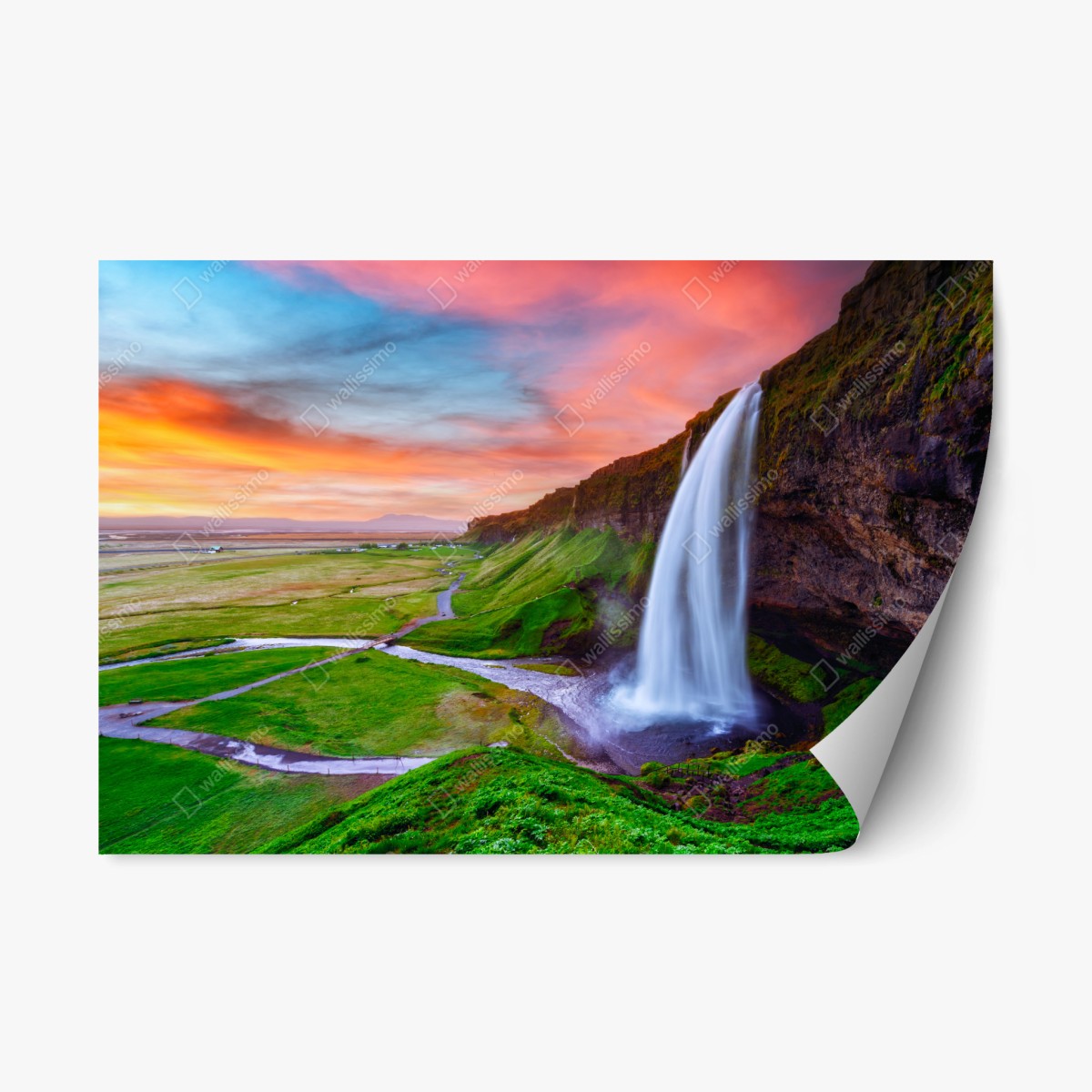 Sticker repositionnable cascade majestueuse au coucher de soleil – Wallnifity®
