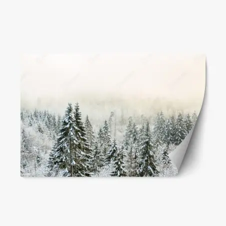 Sticker repositionnable forêt enneigée et brumeuse – Wallnifity®