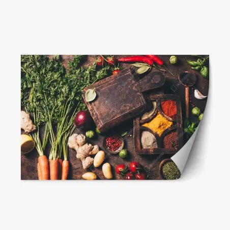 Sticker repositionnable composition rustique d'épices et de légumes colorés – Wallnifity®
