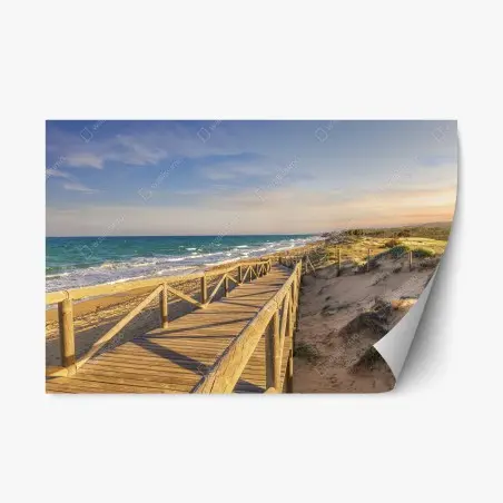 Sticker repositionnable passerelle en bois vers la mer à Guardamar – Wallnifity®