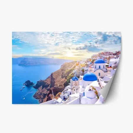 Sticker repositionnable panorama d'Oia à Santorin – Wallnifity®
