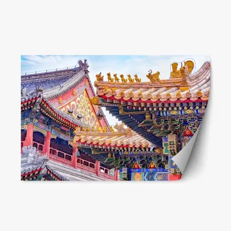 Sticker repositionnable toits sculptés et dragons du temple de Lama à Beijing – Wallnifity®