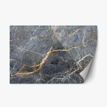 Sticker repositionnable marbre gris aux veines dorées – Wallnifity®