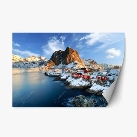 Sticker repositionnable paysage côtier hivernal à Hamnøy, îles Lofoten, Norvège – Wallnifity®