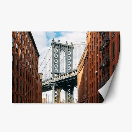 Sticker repositionnable vue urbaine de New York entre deux façades en brique – Wallnifity®