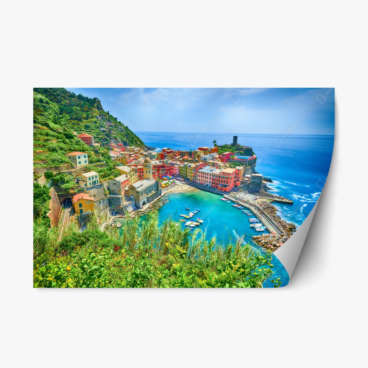 Sticker repositionnable vue panoramique de Vernazza sur la côte de la Ligurie – Wallnifity®