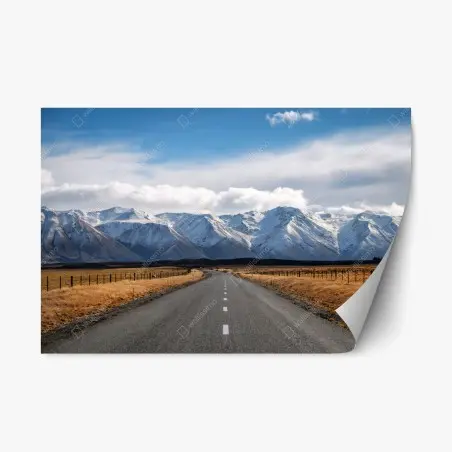 Sticker repositionnable route vers les montagnes enneigées de Nouvelle-Zélande – Wallnifity®