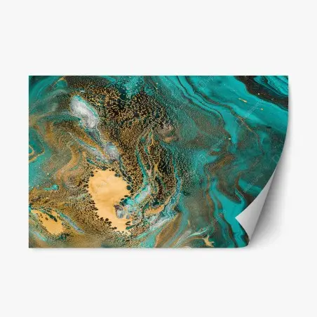 Sticker repositionnable abstraction marine dorée et turquoise – Wallnifity®