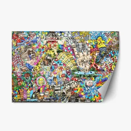 Sticker repositionnable fresque urbaine multicolore : collage musical et psychédélique – Wallnifity®