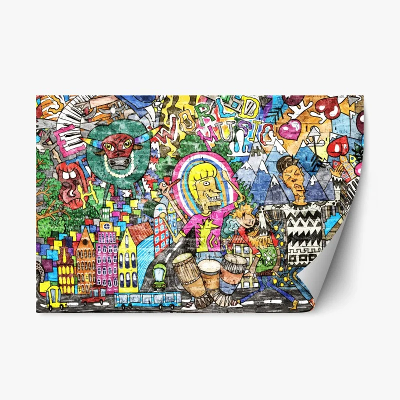 Sticker repositionnable murale urbaine musicale multicolore – Wallnifity® Sticker repositionnable murale urbaine musicale multicolore – Wallnifity®