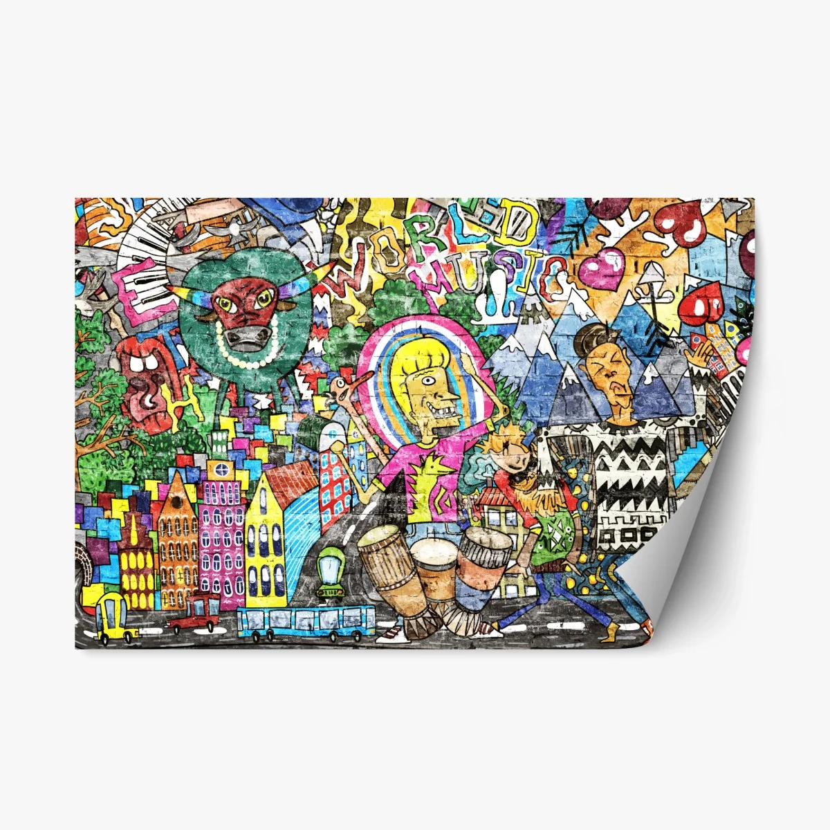 Sticker repositionnable murale urbaine musicale multicolore – Wallnifity® Sticker repositionnable murale urbaine musicale multicolore – Wallnifity®