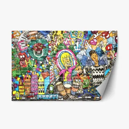 Sticker repositionnable murale urbaine musicale multicolore – Wallnifity®