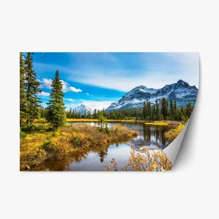 Sticker repositionnable reflets tranquilles au lac des Montagnes Rocheuses – Wallnifity®