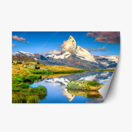 Sticker repositionnable reflet du Cervin dans un lac alpin – Wallnifity®