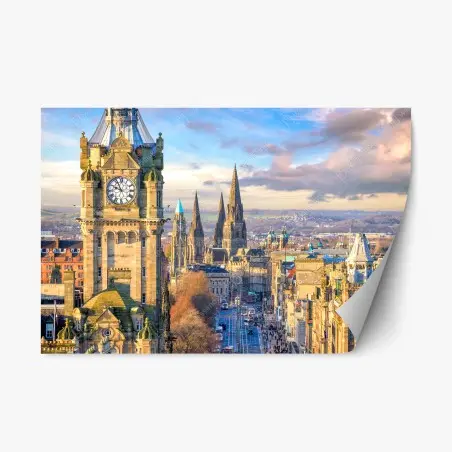 Sticker repositionnable vue panoramique de la vieille ville d'Edimbourg au coucher du soleil – Wallnifity®