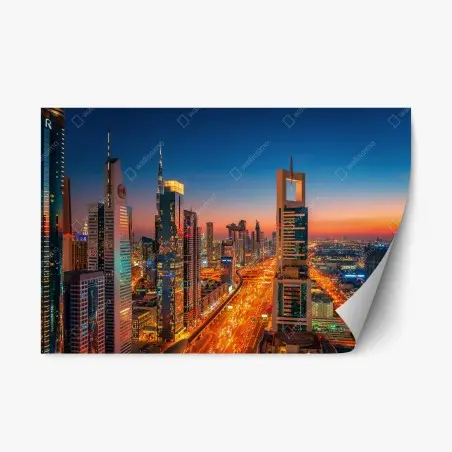 Sticker repositionnable ciel urbain de Dubaï au crépuscule – Wallnifity®