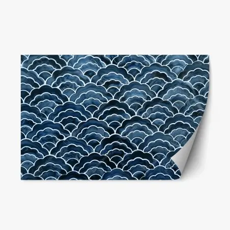Sticker repositionnable motif de vagues japonaises bleu marine – Wallnifity®