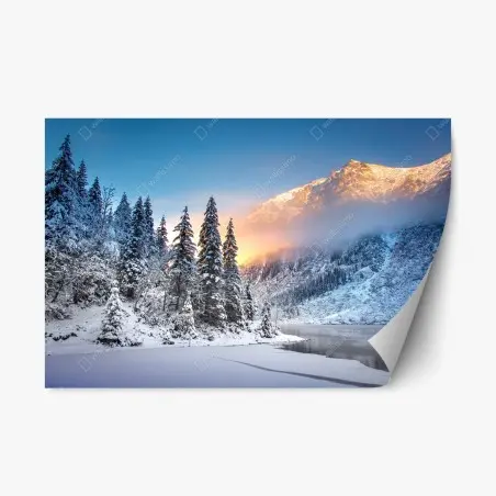 Sticker repositionnable aube hivernale au bord du lac – Wallnifity®