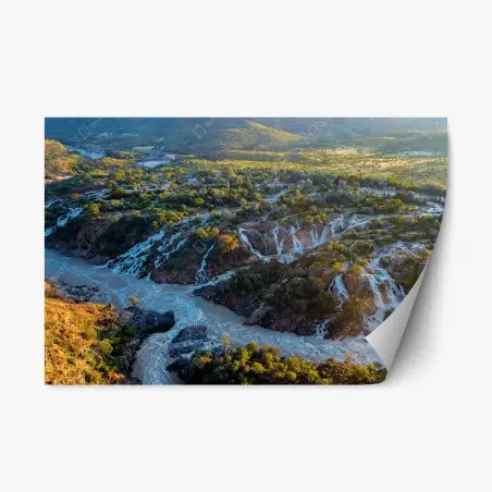 Sticker repositionnable cascades d'Epupa sur le fleuve Kunene au lever du soleil – Wallnifity®