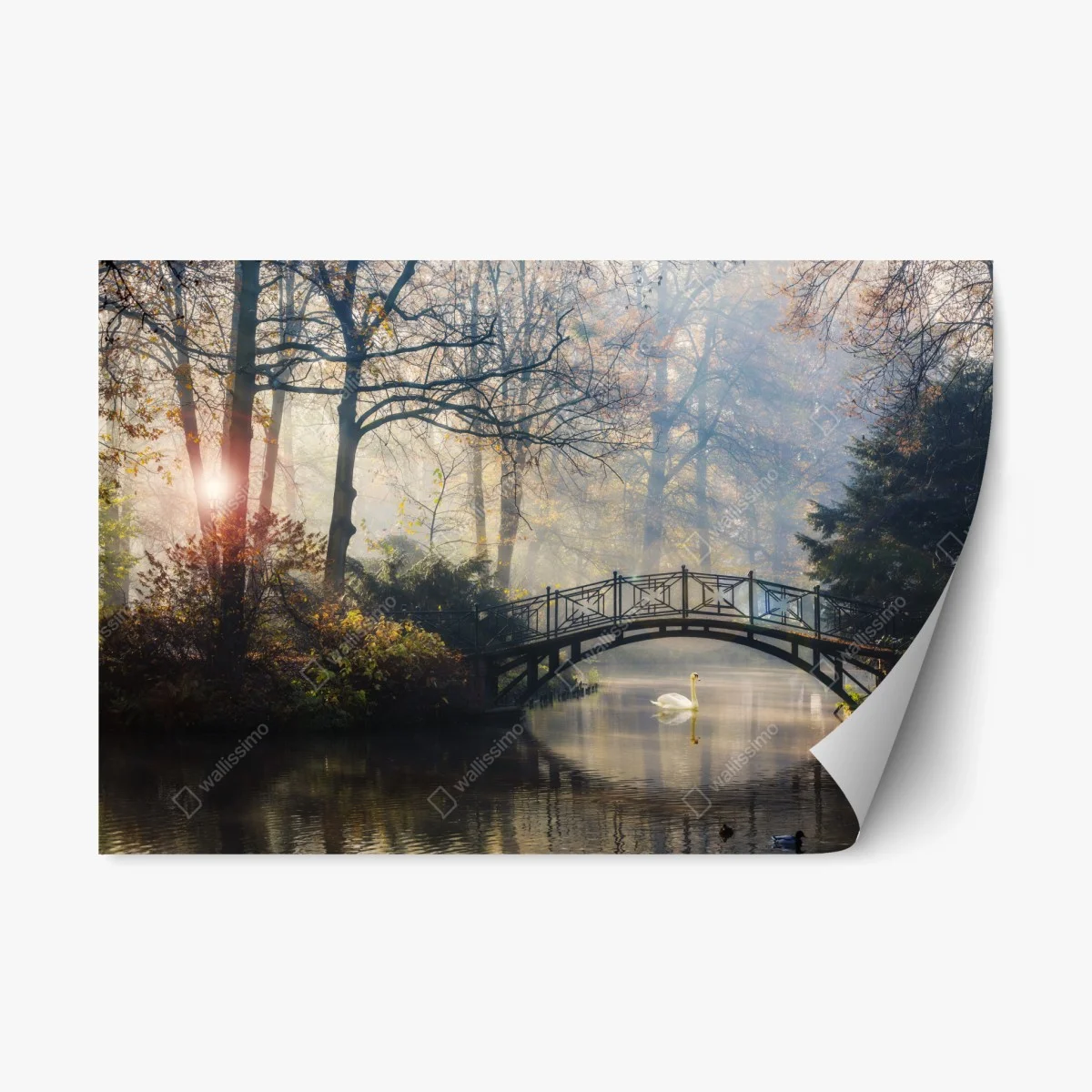 Sticker repositionnable pont brumeux et cygne au lever du jour – Wallnifity® Sticker repositionnable pont brumeux et cygne au lever du jour – Wallnifity®
