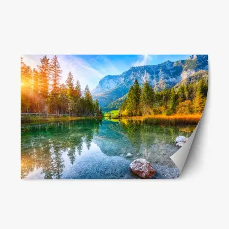 Sticker repositionnable coucher de soleil automnal au lac Hintersee, Ramsau – Wallnifity®