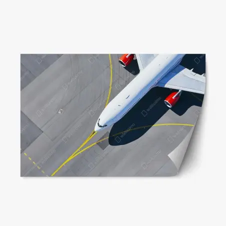 Sticker repositionnable avion sur le tarmac vue aérienne minimaliste – Wallnifity®