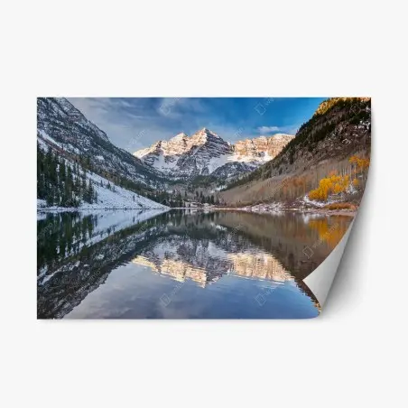 Sticker repositionnable paysage montagneux aux reflets dorés – Wallnifity®