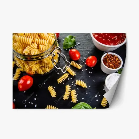 Sticker repositionnable composition de pâtes fusilli et ingrédients méditerranéens – Wallnifity®