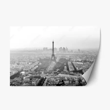Sticker repositionnable vue aérienne en noir et blanc de la Tour Eiffel à Paris – Wallnifity®