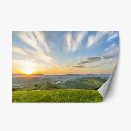 Sticker repositionnable aube dorée sur les collines d'Italie – Wallnifity®