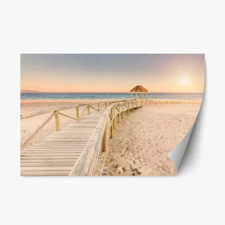 Sticker repositionnable passerelle en bois vers la mer, plage de Trafalgar – Wallnifity®