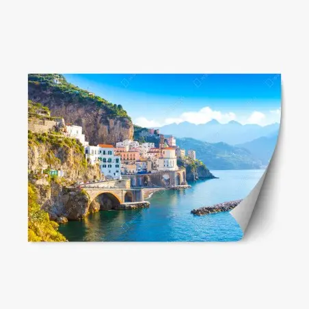 Sticker repositionnable village côtier ensoleillé sur la Côte d'Amalfi – Wallnifity®