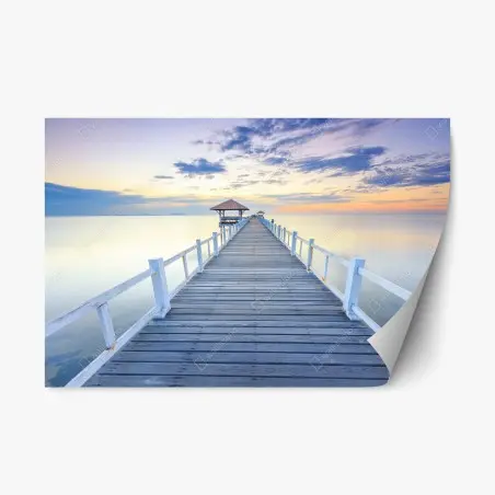 Sticker repositionnable jetée en bois au coucher de soleil – Wallnifity®