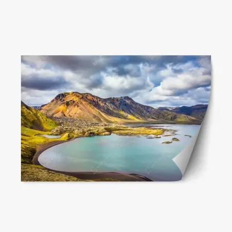 Sticker repositionnable lumières d'Islande : lac turquoise et montagnes – Wallnifity®