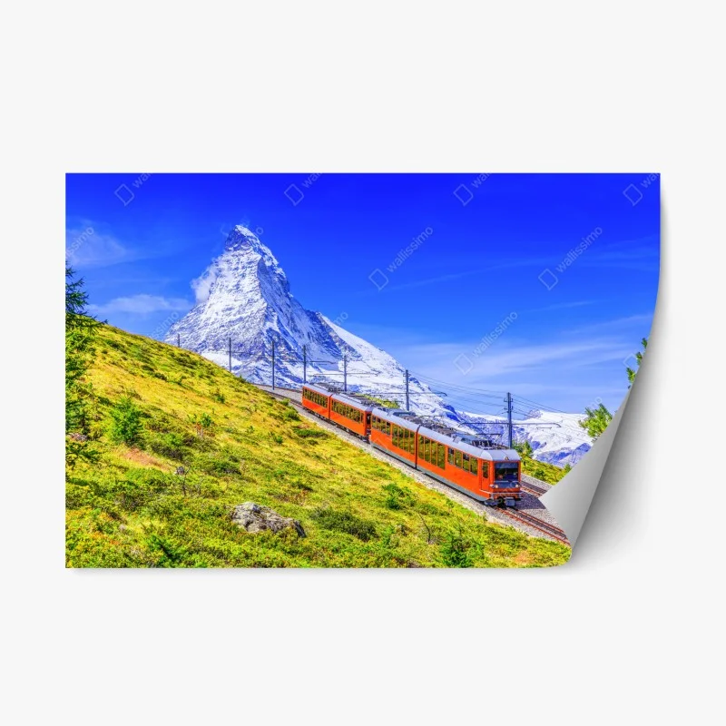 Sticker repositionnable train rouge de Gornergrat devant le Cervin à Zermatt – Wallnifity® Sticker repositionnable train rouge de Gornergrat devant le Cervin à Zermatt – Wallnifity®