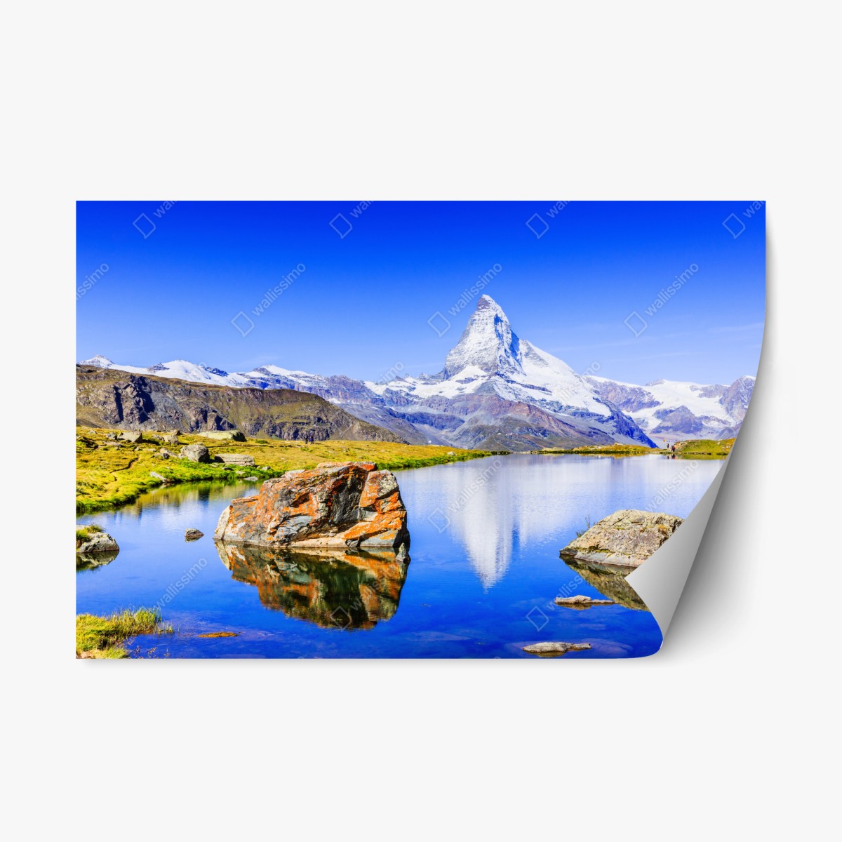 Sticker repositionnable reflet du Cervin sur le lac Stellisee – Wallnifity®