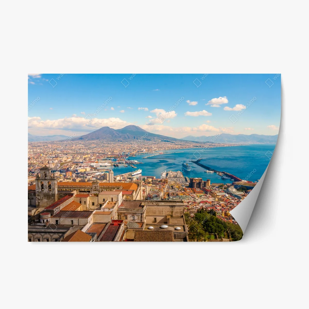 Sticker repositionnable vue panoramique sur Naples et le Vésuve – Wallnifity® Sticker repositionnable vue panoramique sur Naples et le Vésuve – Wallnifity®