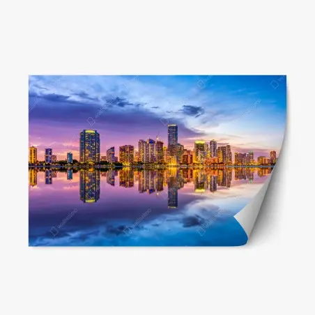 Sticker repositionnable reflets colorés de Miami au crépuscule – Wallnifity®