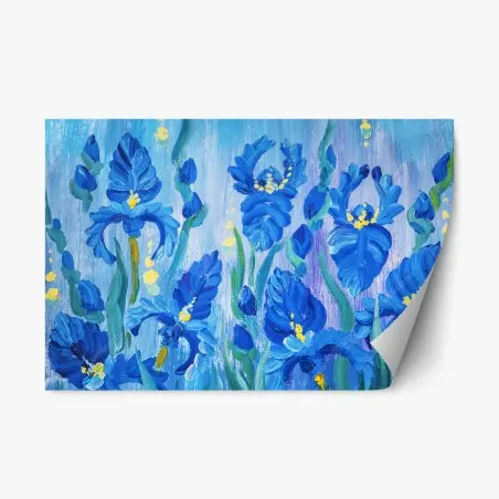 Sticker repositionnable bouquet d'iris bleus en peinture à l'huile – Wallnifity®