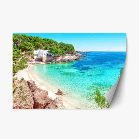 Sticker repositionnable refuge côtier aux eaux turquoise – Wallnifity®