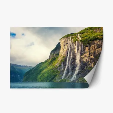 Sticker repositionnable affiche murale : cascades du fjord de Geiranger – Wallnifity®