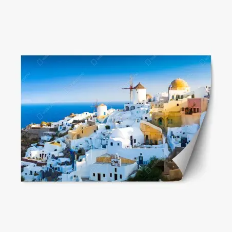 Sticker repositionnable village blanc de Santorin au bord de la mer – Wallnifity®