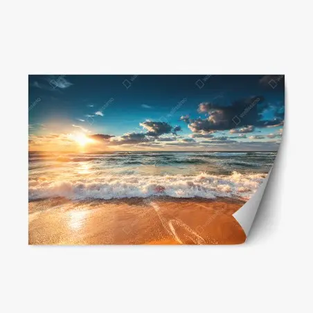 Sticker repositionnable lever de soleil doré sur la mer – Wallnifity®
